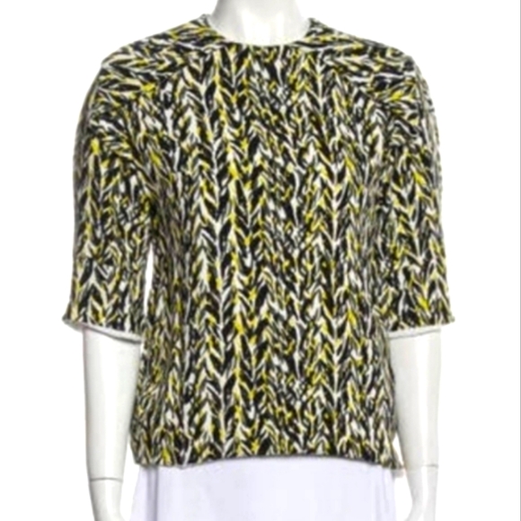 BALENCIAGA White Citron Black Print Structured Crew Neck Decorated Short Sleeve - Picture 12 of 16